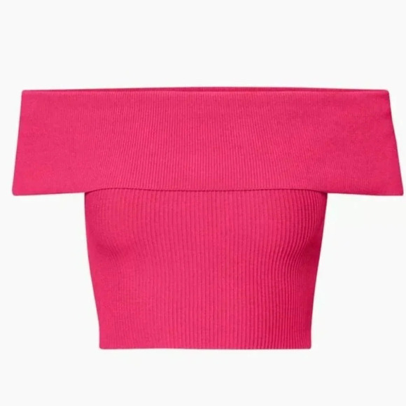 Aritzia Babaton  Sculpt Knit Off Shoulder Top Eros Pink Size Medium NWT - Picture 5 of 10